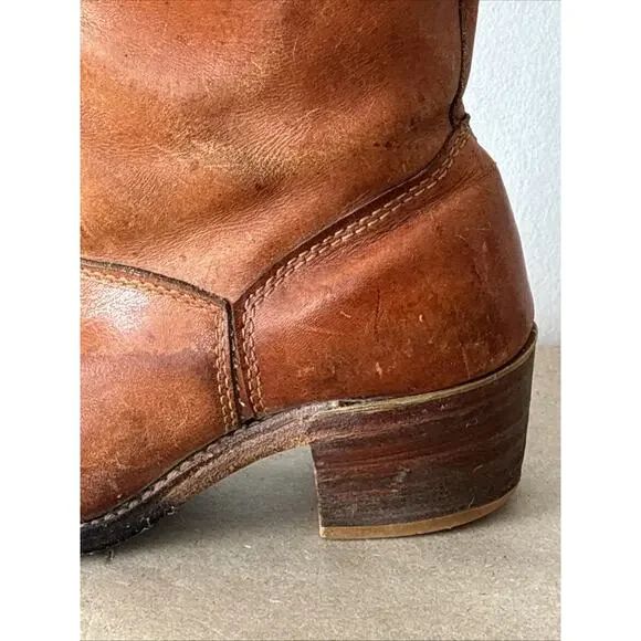 Vtg 1970s Bort Carleton Leather Campus Boots Whiskey Tan Sz 7.5 Made In USA